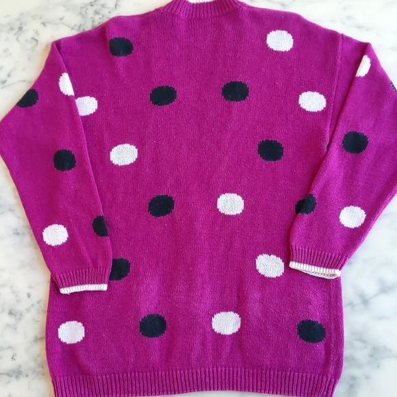 Multicolor Polka Dots Dropped Shoulder Cotton Cardigan Sweater with Pockets. - Picture 4 of 4